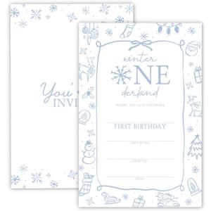 Winter 1th Birthday Invitations, First Birthday Party Invites 20 Cards with Envelopes and RSVP, 6x4 Inch. (002)