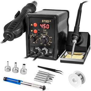 Beaiguna 2 in 1 Hot Air Rework Soldering Iron Station Kit, Precision Circuit Board Soldering Gun Kit, Rapid Heat up Solder Station, Upgrade Dual System Independent Control, Auto Sleep & Calibration