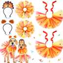 Riceshoot 6 Pcs Thanksgivings Dog Costume Set Include 2 Thanksgiving Dog Tutu 2 Turkey Headband 2 Elastic Turkey Puppy Collar PET Outfit Clothes for Medium Large Pet