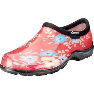 Sloggers Original Waterproof Rain and Garden Shoe for Women– Outdoor Slip-On Garden Clog - Made in The USA with Premium Comfort Insole and Arch Support - Floral Fun Coral, Size 7