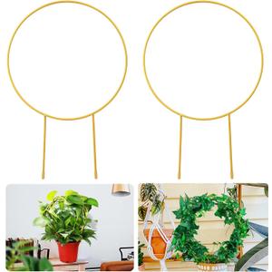 2 Pack Circle Trellis for Climbing Plants Indoor, 15" Gold Small Plant Support Stakes, Flower Houseplant Hoya Support for Potted Plants & Garden Stem Vines