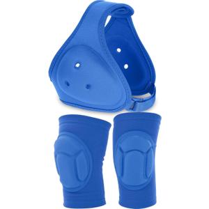 Wrestling Headgear for Kids Youth with Protective Knee Pads Soft Grappling Headgear Wrestling Ear Protection Thick Sponge Anti Slip Knee Sleeve for Sparring Brazilian Jiu Jitsu (Blue)