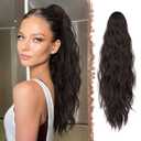 FESHFEN Ponytail Extensions, Long Claw Clip in Ponytail Hairpiece Synthetic Pony Tails Hair Piece Natural Wavy Hairpieces for Women, Dark Brown 25 inch