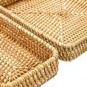 3 Pack Rattan Serving Tray, Woven Rectangular Storage Baskets, Natural Wicker Decorative Serving Baskets, Natural Woven Tray for Home Decor, Bathroom, Kitchen Counter