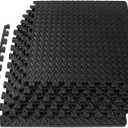 ProsourceFit Puzzle Exercise Mat in, EVA Interlocking Foam Floor Tiles for Home Gym, Mat for Home Workout Equipment, Floor Padding for Kids, Cream, 24 in x 24 in x in, 24 Sq Ft - 6 Tiles, Black