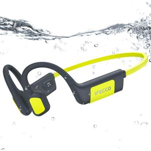 IFECCO Swimming Headphones Underwater - IP68 Waterproof Bone Conduction Headphones Bluetooth 5.4,Open Ear Earbuds with 32GB MP3 Player Memory for Swimming Running Cycling (Green)