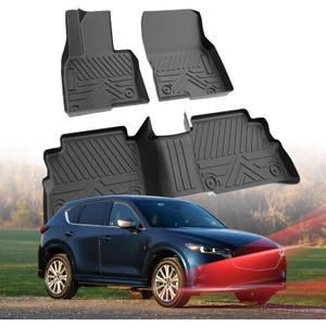 Carbon Fiber Floor Mats for Mazda CX-5 2017-2020/2021 2022 2023 2024 2025, All Weather Protection TPE Car Mats Custom Car Liners Accessories, Front & 2nd Row Floor Liners Set, Black