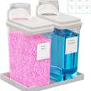 85 OZ Laundry Detergent Dispenser, 2 Pack Liquid Laundry Detergent Powder Dispenser, Plastic Fabric Softener Dispenser for Laundry Room with Labels Tray, Clear