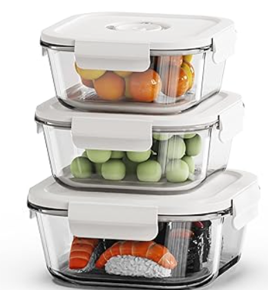 Domsanistor Vacuum Seal Glass Food Storage Containers, 2pcs Containers with 10pcs Sous Vide Bags/ 1pc Manual Pump, Meal Prep Container with Airtight Locking Lids for Lunch, Long-Lasting Freshness