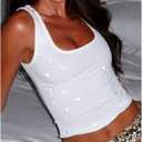 Verdusa Women's Crop Tops Sleeveless Festival Party Clubwear Fashion Crystal Tank Top (White, M)