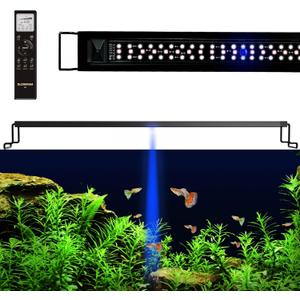 GLOWRIUM LED Aquarium Light with Remote, Full Spectrum Fish Tank Light with Auto Timer, IP67 Waterproof Freshwater Planted Tank Light, Dimmable RGB+W+Moon LEDs with High Performance (18W 24-29inch)