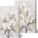 DuoBaorom 2 Pieces White Orchid Wall Art Zen Floral Picture for Spa Yoga Room 16"x24"
