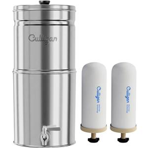 Culligan MaxClear 3 Gallon Gravity Water Filter System, Polished Stainless-Steel Countertop Water Filter NSF/ANSI Certified to Reduce Microplastics, Lead & Total PFAS, with 2 Ceramic Filters