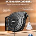 DEWENWILS Extension Cord Reel, 40FT Retractable Cord Reel, 12/3AWG SJTOW, Lighted Triple Tap Outlets, 15 Amp Circuit Breaker, Ceiling/Wall Mount, UL Listed