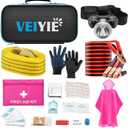 Car Roadside Emergency Kit with Jumper Cables, Car First Aid Kit Emergency Kit for Vehicles, Car Safety Roadside Assistance Kit Headlamp, Tow Straps, Gloves, Essential Car Accessories for Men, Women (Pink)