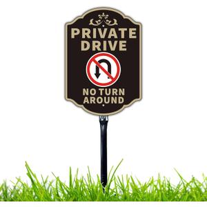 Large Private Drive No Turn Around Sign, 14x10 Private Road Reflective Warning Signs with 36Strong Steel Stake Rust Free Heavy Duty Aluminum Easy Installation for Outdoor Use