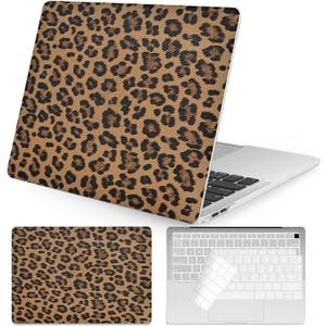 Seorsok Compatible with MacBook Air 13 Inch Case 2022 2021 2020-2018 Release A1932 A2179 M1 A2337,Elegant Leopard Grain Leather Plastic Hard Shell Case with Keyboard Cover,Brown