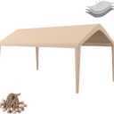 Carport Replacement Canopy Cover 10'x20' for Tent Top Garage Shelter Cover with Ball Bungees, 800D Oxford Replacement Cover Waterproof & UV Protection, Not Included Frame (Light Brown) (Beige)