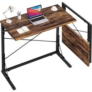 Vantic 31.5" Folding Desk, Foldable TV Tray Table for Eating on Couch, Extra Large TV Dinner Trays, Portable Fold Computer Writing Desk Table for Home Office, Rustic Brown
