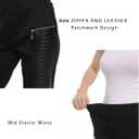 Faux Leather Leggings for Women Pleather Pant Elastic Mid-Waisted Stretchy Patch Zip Tights (Black, XL)
