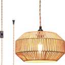Hanging Lamp Plug in Pendant Light Rattan Hanging Lights with Plug in Cord Hanging lamp Hanging Lights with Plug in Cord Hanging lamp for Living Room (Pumpkin)