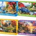 100 Piece Puzzles - 4 Themed Landscapes Large Piece Puzzles for Senior Adults Kids Puzzle Ages 5-8 Jigsaw Puzzle for Kids Ages 4-6 6-8 8-10 Year Old Educational Toys for Girls Boys 4-Pack