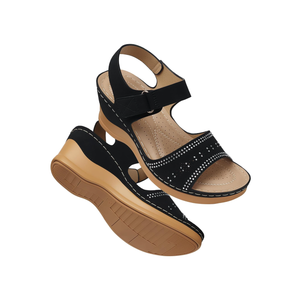 SHIBEVER Wedge Sandals For Women Low: Dressy Summer Sandal - Comfortable Rhinestone Sandals, 40 , Black, 10
