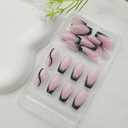 French Tip Press on Nails Short Coffin Fake Nails Black & White Swirl Glue on Nails Light Pink Translucent Acrylic Nails Silver Glitter Simple False Nails for Women 24 Pcs