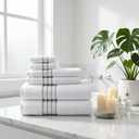 100% Cotton 520 GSM 6-Piece Bathroom Towel Set, White with Gray Stripes