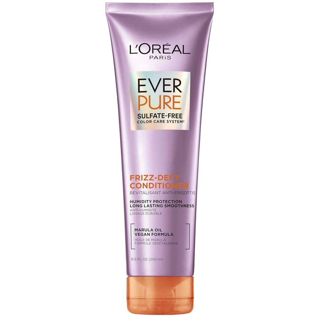 L'Oreal Paris Sulfate Free Frizz Defy Conditioner, Frizz Control Hair Care with Marula Oil, EverPure, 8.5 Fl Oz 