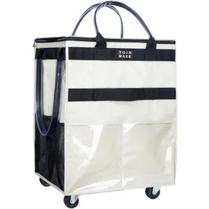 Reusable Grocery Bag On Wheels Shopping Trolley with 8 Pockets and Zipper Cover Foldable Rolling Tote, Heavy Duty Handles, Carries Up to 66 LBS (Large, Beige)