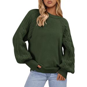 PRETTYGARDEN Womens Sweaters Spring Fashion 2026 Crew Neck Cable Knit Casual Loose Chunky Tunic Sweater Winter Clothing (L)