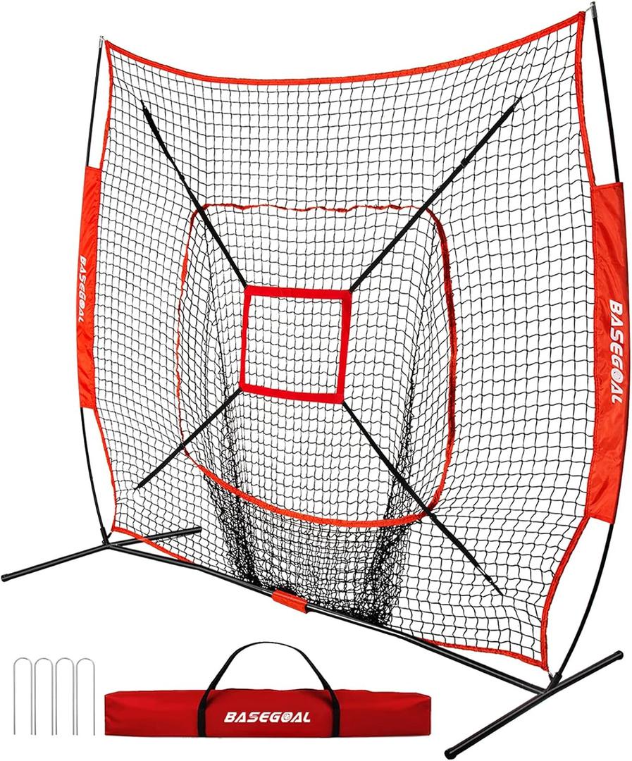 BaseGoal 7'7' Baseball Softball Practice Net,Baseball Backstop,for Hitting Pitching Batting Catching with Bow Frame,Bonus Strike Zone