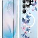 GVIEWIN for Samsung Galaxy S26 Ultra Case Compatible with MagSafe, Clear Floral Shockproof Protective Women Phone Case, Non-Yellowing,Screen&Camera Lens Protector for S26 Ultra 6.9",Colorful Butterfly