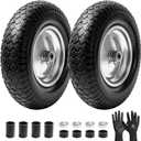 (2-PACK) LTNICER 16" Flat-Free Solid Tire and Wheel, 4.80/4.00-8" Wheelbarrow Tires for Garden Wagon Cart Trolley Dolly- 3" Centered Hub, 5/8" Axle Bore Hole, 2 pcs
