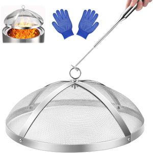 Fire Pit Spark Screen for Solo-Stove Bonfire 19.5", Stainless Steel Bonfire Sheid Accessories with Removal Handle, Firepit Screens Cover Detachable Mesh Lid for Backyard, Beach, RV Camping