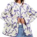Women's Leopard Quilted Jacket Tie Front Lightweight Puffer Padded Coats with Pockets (Purple) XL