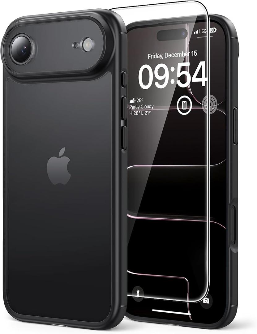 3 x TAURI for iPhone Air Case, Full Camera Protection with Screen Protector, Translucent Matte Military-Grade Protection Shockproof Slim Phone Case for iPhone Air, Matte Black