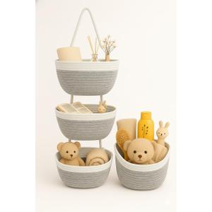 Japanese Handmade Cotton Rope Hanging Basket Organizer  3 Tier Wall boho Storage Organizer for Toys , Snacks & Dcor  Eco-Friendly Coiled Weaving Craft, Housewarming & Shower Gift (White&beige)