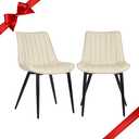 ECOTOUGE Dining Chairs Set of 2, Comfy Faux Leather Kitchen Chairs with Metal Legs, Mid Century Modern Chair for Bedroom, Living Room, Beige