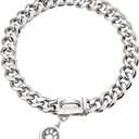 Chain Dog Collar 15mm Silver Cuban Link Dog Collar with Snap Buckle Silver Plated Stainless Steel Metal Dog Chain Collars for Puppy Small Medium Large Dogs Includes Dog tag & Bell(16")