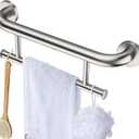 Brushed Nickel Towel Rack Grab Bar Combo, Zepolu Stainless Steel Safety Balanced Assist Support Handle 17 Inch, 2-in-1 Handicap Towel Bar, Wall Mounted Towel Holder for Senior Elderly Disabled