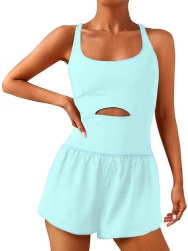Wenlia Women Workout Romper Onesie with Padded Bras Sleeveless One Piece Outfits Shorts Atheletic Running Jumpsuit Clothes (Medium)