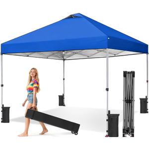 OLIXIS 10x10ft Pop Up Canopy Tent, Heavy Duty 1-Person One Push Setup, Portable Outdoor Shelter for Beach, Events, Camping Includes Rolling Carry Bag, Blue