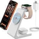 Magsafe Wireless Charging Station for iPhone: Qi2 Certified 15W Fast Charging Station, 3 in 1 Magnetic Charger Stand for iPhone 17/16/15/14/13/12 Series, Apple Watch, AirPods 4/3/Pro (pearl white)