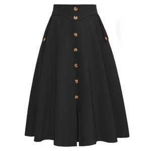 Women A Line Swing Skirt Black Midi Skirt High Waisted Skirts with Pockets Summer Skater XL