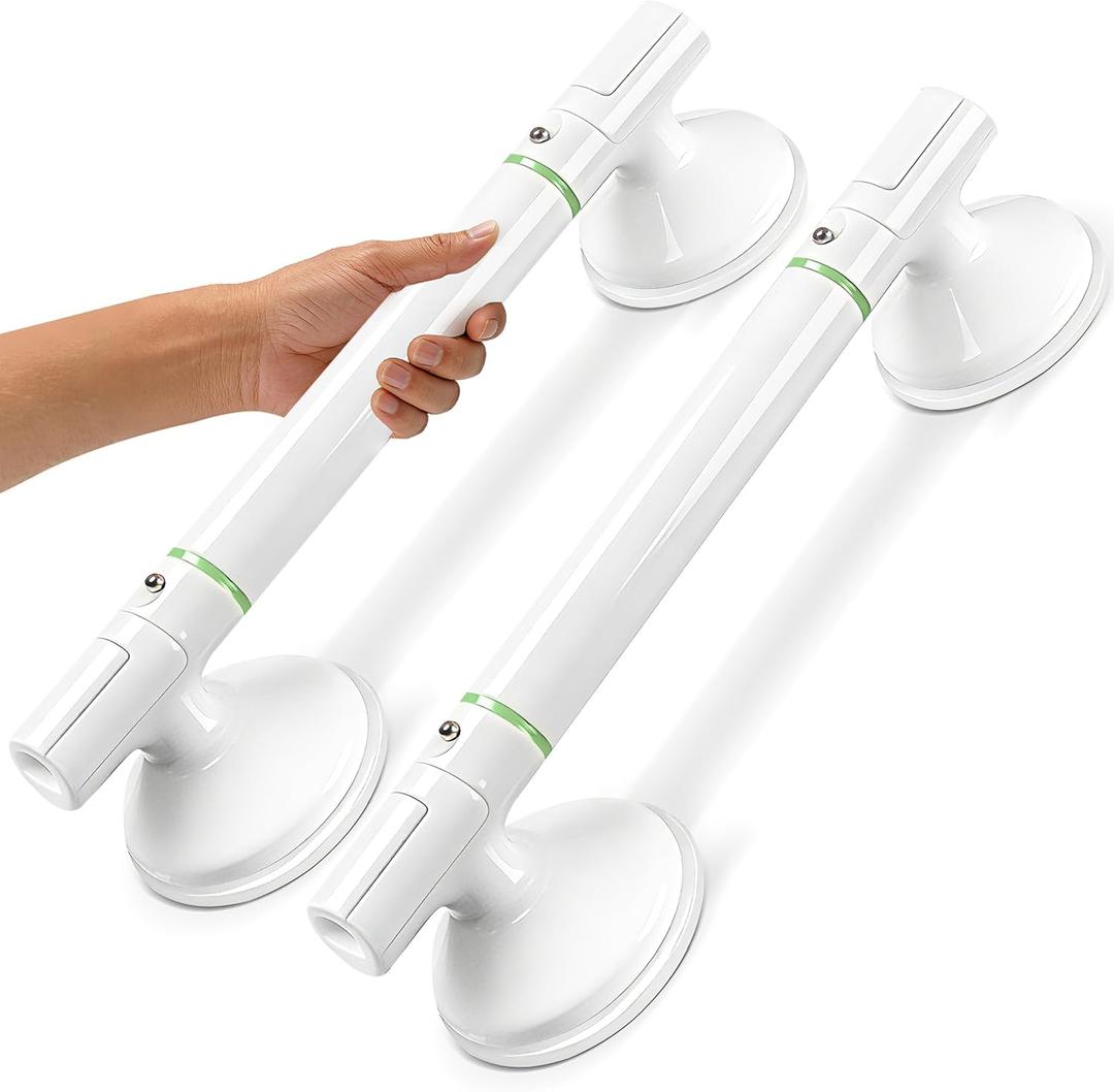 Suction Grab Bars for Shower 2Packs - 17.7" No Drill Safety Shower Handle for Seniors, Elderly & Post-Surgery, Non-Slip Bathroom Assist Bar with Strong Suction, Bath Accessory