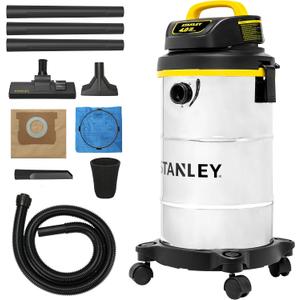 STANLEY Shop Vacuum Wet/Dry, 5 Gallon, 4 Horsepower, Stainless Steel Wet/Dry Vac Silver+Yellow+Black