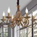 Ganeed Rustic 6Light Chandeliers,French Country Vintage Chandelier,Metal in Antique Bronze Pendant Chandelier,Pendant Light Fixture for Island Kitchen Farmhouse Dining Room Living Room, Bronze/6 Lights