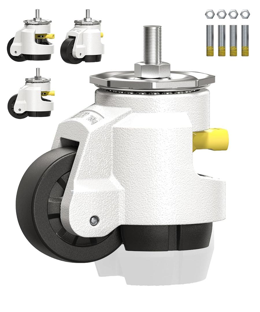HOLKIE Leveling Stem Casters Set of 4 Heavy Duty Retractable Caster Wheels, 1/2" and M12 Stem Size, Total Capacity 4960 Lbs, Adjustable Wheel with Ratchet Handle for Workbench, Machine, Equipment